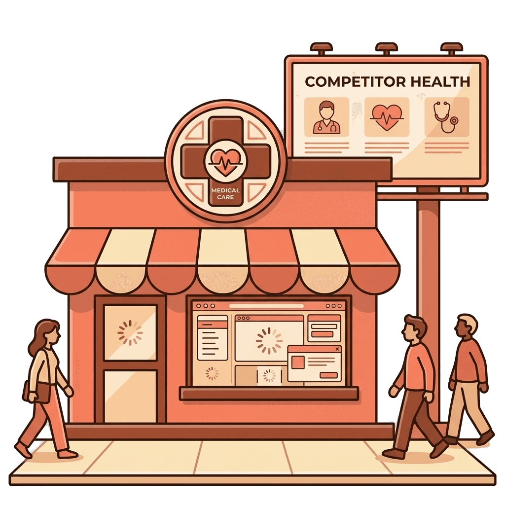 Healthcare practice website buried beneath directory listings