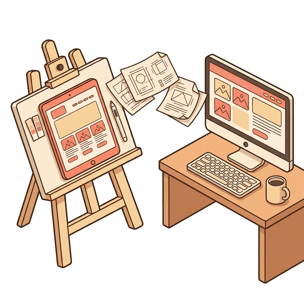 Web application interface compared to a marketing website layout